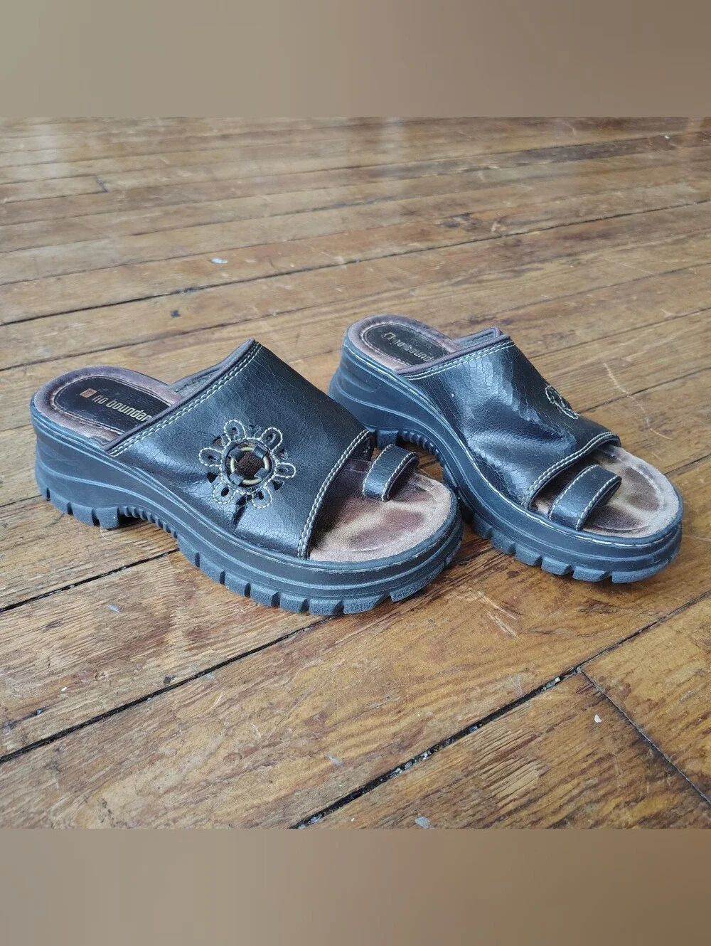 Vintage No Boundaries 90s Y2k Chunky Platform Brown Faux Leather Sandals Sz 7